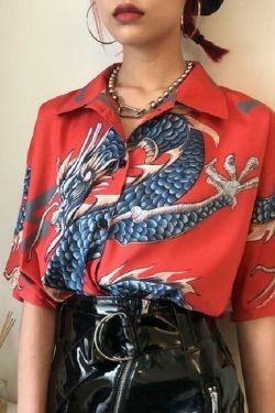 Y2K Aesthetic Dragon Shirts: Coquette & Grunge Style Tops - Pastel Goth & Cargo Skirt Outfits