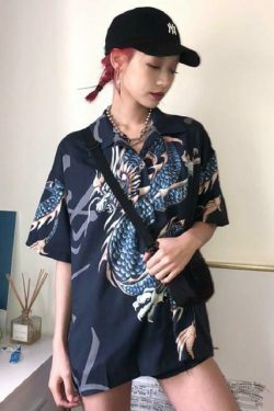 Y2K Aesthetic Dragon Shirts: Coquette & Grunge Style Tops - Pastel Goth & Cargo Skirt Outfits