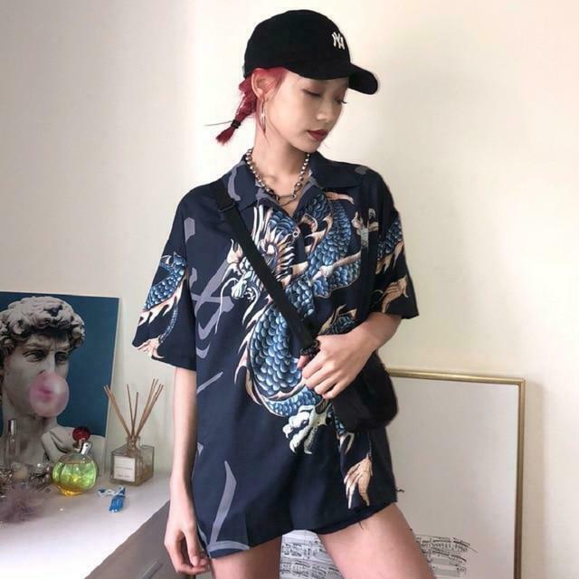 Y2K Aesthetic Dragon Shirts: Coquette & Grunge Style Tops - Pastel Goth & Cargo Skirt Outfits