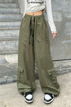 Y2K Aesthetic Drawstring Cargo Pants for Women - Coquette Grunge Style with Streetwear Vibe