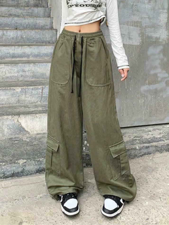 Y2K Aesthetic Drawstring Cargo Pants for Women - Coquette Grunge Style with Streetwear Vibe Y2K Aesthetic Drawstring Cargo Pants for Women - Coquette Grunge Style with Streetwear Vibe