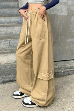 Y2K Aesthetic Drawstring Cargo Pants for Women - Coquette Grunge Style with Streetwear Vibe
