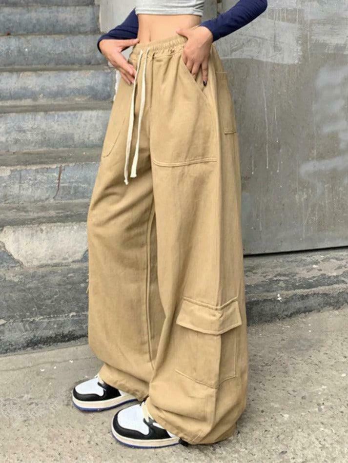 Y2K Aesthetic Drawstring Cargo Pants for Women - Coquette Grunge Style with Streetwear Vibe Y2K Aesthetic Drawstring Cargo Pants for Women - Coquette Grunge Style with Streetwear Vibe