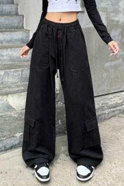Y2K Aesthetic Drawstring Cargo Pants for Women - Coquette Grunge Style with Streetwear Vibe