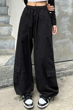 Y2K Aesthetic Drawstring Cargo Pants for Women - Coquette Grunge Style with Streetwear Vibe