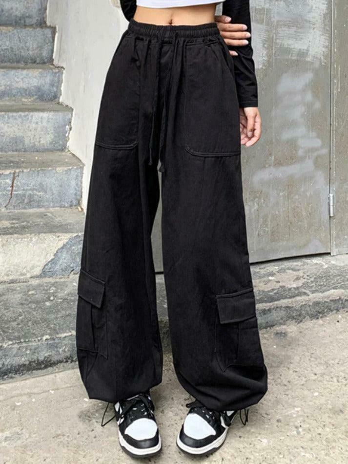 Y2K Aesthetic Drawstring Cargo Pants for Women - Coquette Grunge Style with Streetwear Vibe Y2K Aesthetic Drawstring Cargo Pants for Women - Coquette Grunge Style with Streetwear Vibe