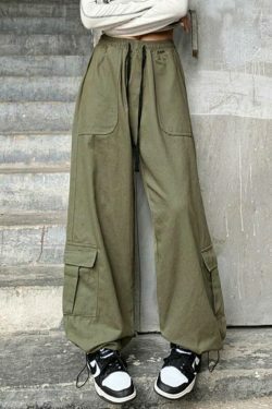 Y2K Aesthetic Drawstring Cargo Pants for Women - Coquette Grunge Style with Streetwear Vibe