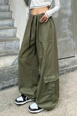 Y2K Aesthetic Drawstring Cargo Pants for Women - Coquette Grunge Style with Streetwear Vibe