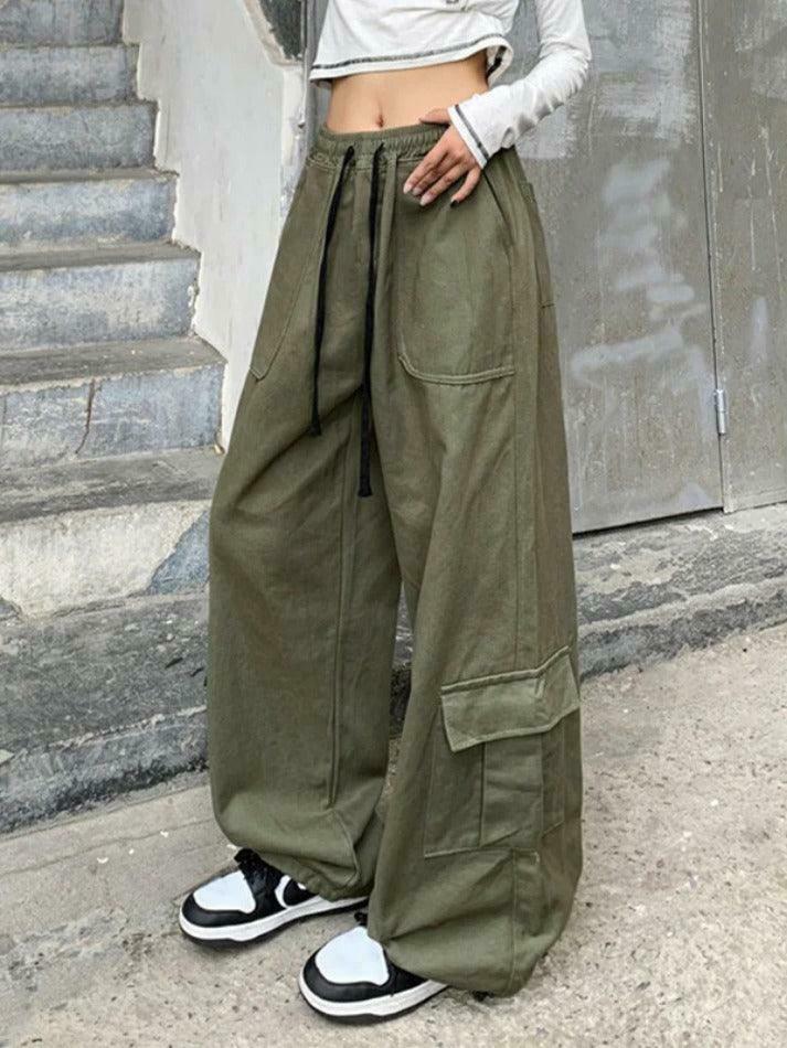 Y2K Aesthetic Drawstring Cargo Pants for Women - Coquette Grunge Style with Streetwear Vibe Y2K Aesthetic Drawstring Cargo Pants for Women - Coquette Grunge Style with Streetwear Vibe