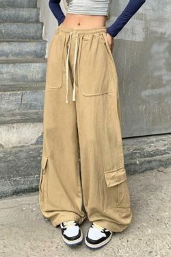 Y2K Aesthetic Drawstring Cargo Pants for Women - Coquette Grunge Style with Streetwear Vibe