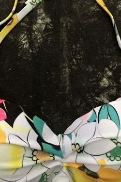 Y2K Aesthetic Drawstring Halter Bikini with Fast Drying Print and Elastic Back