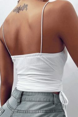 Y2K Aesthetic Drawstring Tie Crop Cami Top for Women - Coquette & Grunge Style Fashion