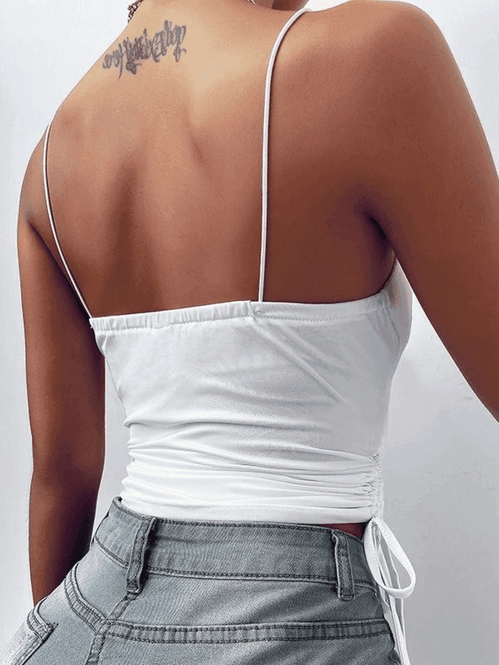 Y2K Aesthetic Drawstring Tie Crop Cami Top for Women - Coquette & Grunge Style Fashion Y2K Aesthetic Drawstring Tie Crop Cami Top for Women - Coquette & Grunge Style Fashion
