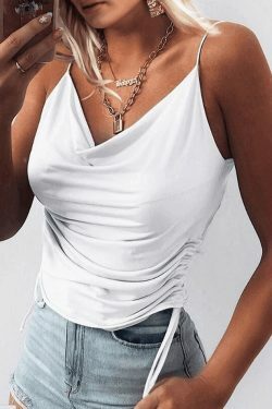 Y2K Aesthetic Drawstring Tie Crop Cami Top for Women - Coquette & Grunge Style Fashion