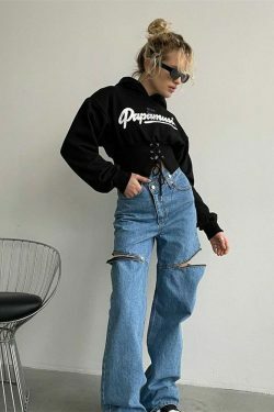 Y2K Aesthetic Elastic Strap Short Hoodie - Coquette Grunge Style Fashion for Women