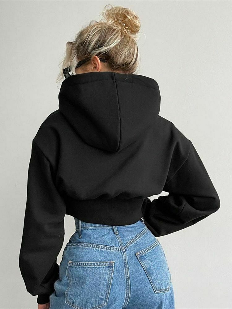 Y2K Aesthetic Elastic Strap Short Hoodie - Coquette Grunge Style Fashion for Women