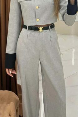 Y2K Aesthetic Elegant Short Jacket Wide-Leg Pants Suit for Niche Women Fashion