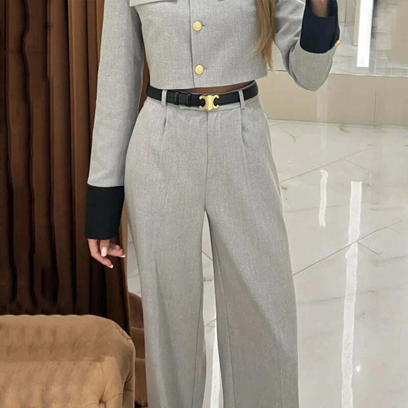 Y2K Aesthetic Elegant Short Jacket Wide-Leg Pants Suit for Niche Women Fashion Y2K Aesthetic Elegant Short Jacket Wide-Leg Pants Suit for Niche Women Fashion