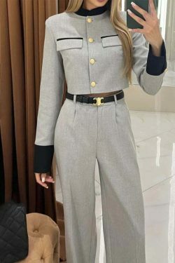 Y2K Aesthetic Elegant Short Jacket Wide-Leg Pants Suit for Niche Women Fashion