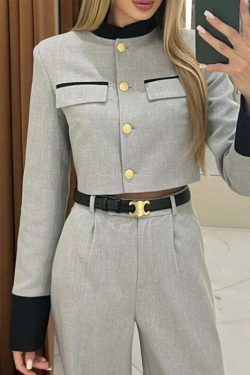 Y2K Aesthetic Elegant Short Jacket Wide-Leg Pants Suit for Niche Women Fashion