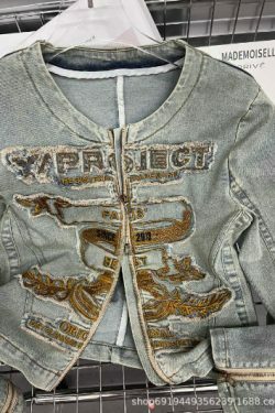 Y2K Aesthetic Embroidered Denim Jacket - Coquette & Grunge Style Women's Fashion