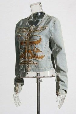 Y2K Aesthetic Embroidered Denim Jacket - Coquette & Grunge Style Women's Fashion