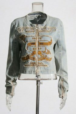 Y2K Aesthetic Embroidered Denim Jacket - Coquette & Grunge Style Women's Fashion