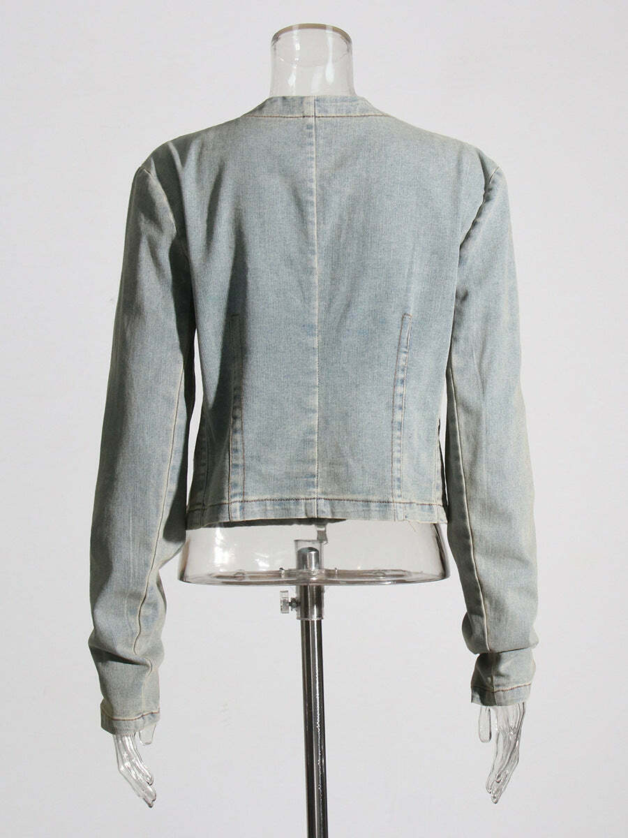 Y2K Aesthetic Embroidered Denim Jacket - Coquette & Grunge Style Women's Fashion