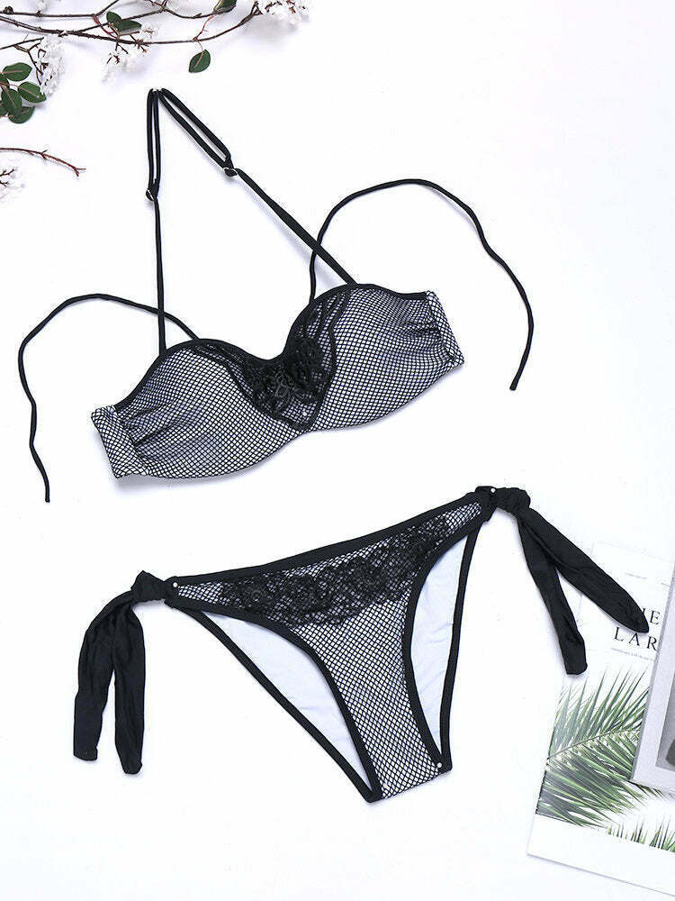 Y2K Aesthetic Embroidered Mesh Bikini Swimsuit - Sexy Fluorescent Backless Style Y2K Aesthetic Embroidered Mesh Bikini Swimsuit - Sexy Fluorescent Backless Style