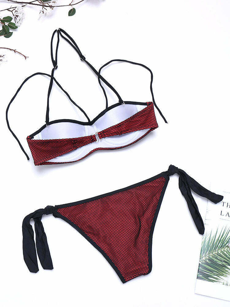 Y2K Aesthetic Embroidered Mesh Bikini Swimsuit - Sexy Fluorescent Backless Style Y2K Aesthetic Embroidered Mesh Bikini Swimsuit - Sexy Fluorescent Backless Style