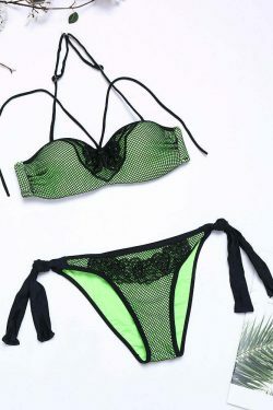Y2K Aesthetic Embroidered Mesh Bikini Swimsuit - Sexy Fluorescent Backless Style