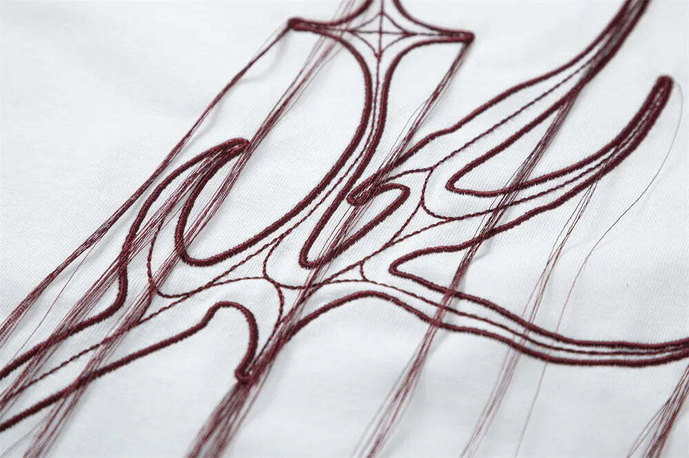 Y2K Aesthetic Embroidered T-Shirt with 'Stag Horns' Design Y2K Aesthetic Embroidered T-Shirt with 'Stag Horns' Design