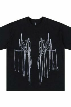 Y2K Aesthetic Embroidered T-Shirt with 'Stag Horns' Design
