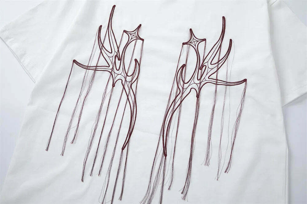Y2K Aesthetic Embroidered T-Shirt with 'Stag Horns' Design Y2K Aesthetic Embroidered T-Shirt with 'Stag Horns' Design