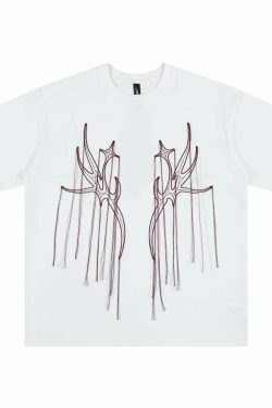 Y2K Aesthetic Embroidered T-Shirt with 'Stag Horns' Design