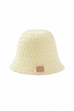 Y2K Aesthetic Embroidery Crochet Bucket Hat for Women - Coquette Style Grunge Fashion Accessory