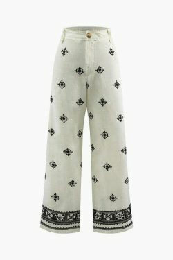 Y2K Aesthetic Embroidery Wide Leg Pants - Coquette Grunge Cargo Skirt