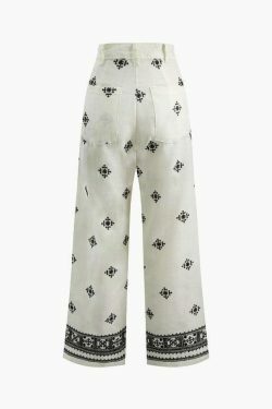 Y2K Aesthetic Embroidery Wide Leg Pants - Coquette Grunge Cargo Skirt