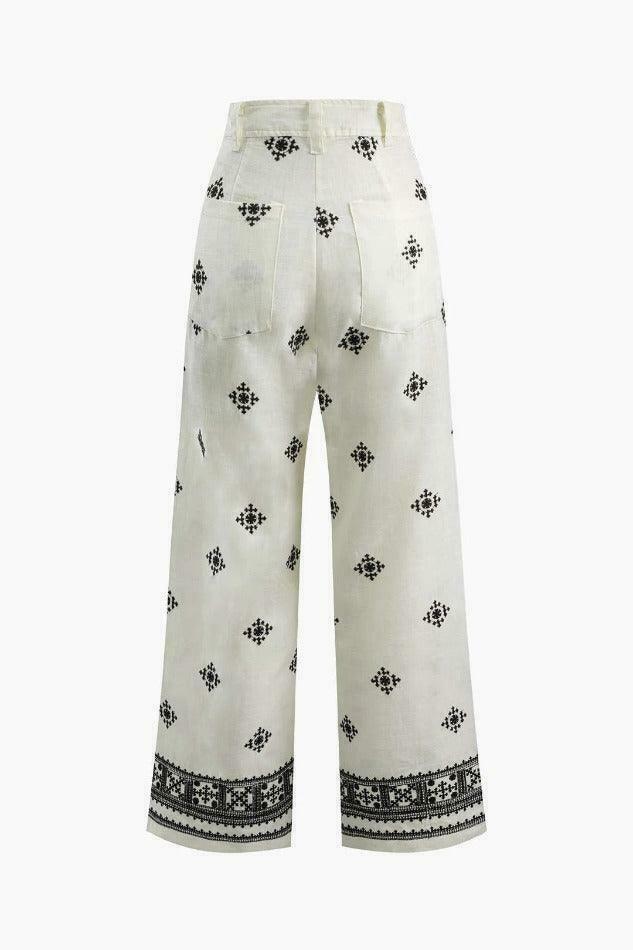 Y2K Aesthetic Embroidery Wide Leg Pants - Coquette Grunge Cargo Skirt