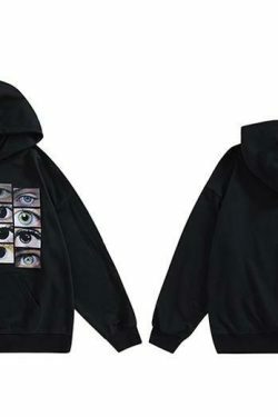 Y2K Aesthetic Eye Graphic Hoodie for Women - Coquette Style Grunge Fashion with Pastel Goth Vibes