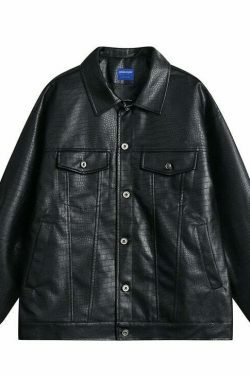 Y2K Aesthetic Faux Crocodile Leather Jacket - Coquette Style Grunge Fashion with Old Money Elegance