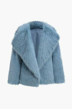 Y2K Aesthetic Faux Fur Lapel Coat for Women - Coquette Style Grunge Fashion with Pastel Goth Vibes