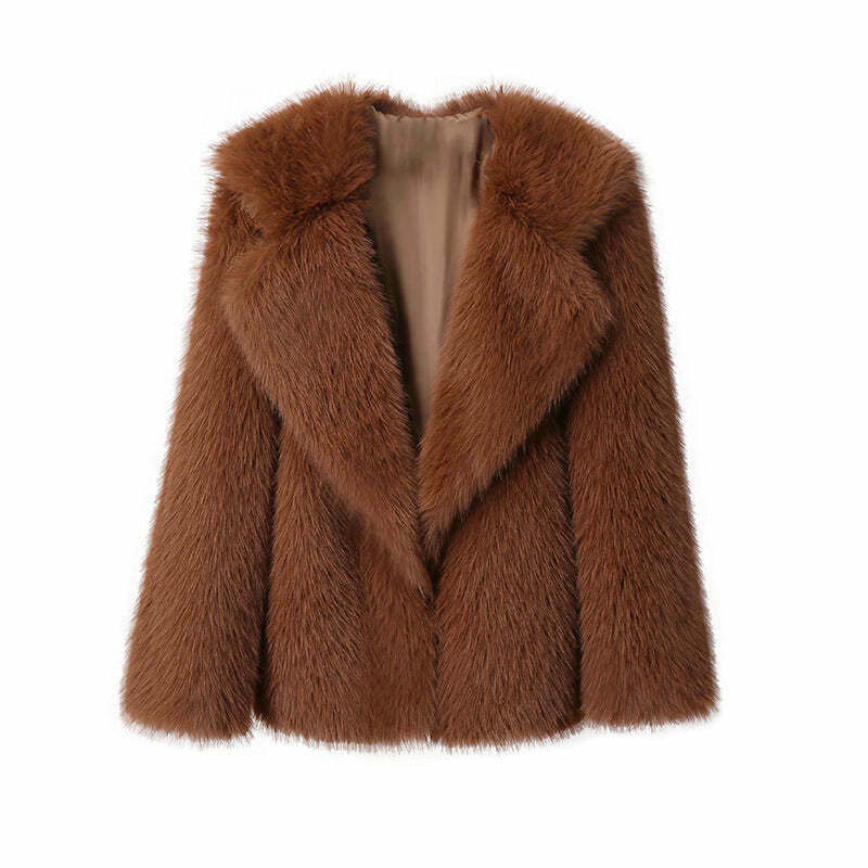 Y2K Aesthetic Faux Fur Mid-Length Coat for Women - Coquette Style Grunge Fashion Y2K Aesthetic Faux Fur Mid-Length Coat for Women - Coquette Style Grunge Fashion
