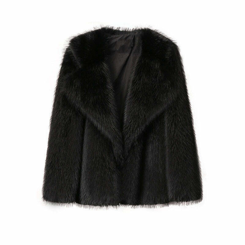 Y2K Aesthetic Faux Fur Mid-Length Coat for Women - Coquette Style Grunge Fashion Y2K Aesthetic Faux Fur Mid-Length Coat for Women - Coquette Style Grunge Fashion