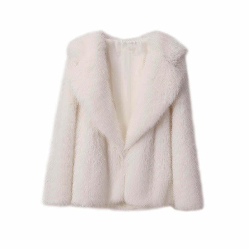 Y2K Aesthetic Faux Fur Mid-Length Coat for Women - Coquette Style Grunge Fashion Y2K Aesthetic Faux Fur Mid-Length Coat for Women - Coquette Style Grunge Fashion
