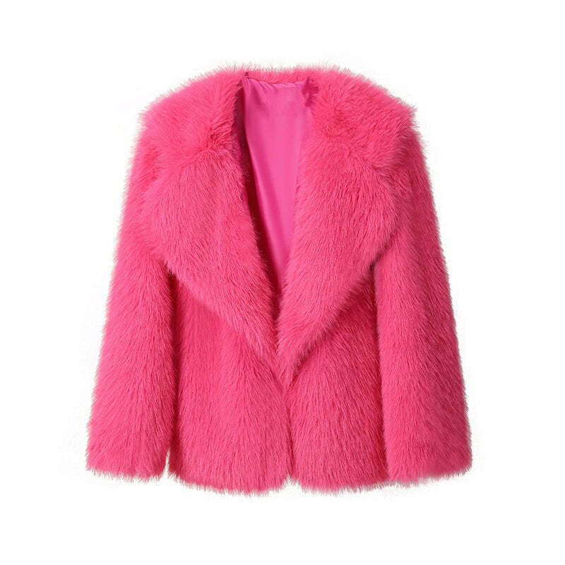 Y2K Aesthetic Faux Fur Mid-Length Coat for Women - Coquette Style Grunge Fashion Y2K Aesthetic Faux Fur Mid-Length Coat for Women - Coquette Style Grunge Fashion