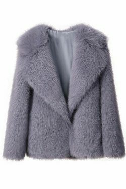 Y2K Aesthetic Faux Fur Mid-Length Coat for Women - Coquette Style Grunge Fashion