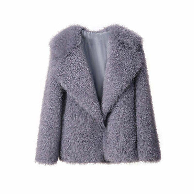 Y2K Aesthetic Faux Fur Mid-Length Coat for Women - Coquette Style Grunge Fashion Y2K Aesthetic Faux Fur Mid-Length Coat for Women - Coquette Style Grunge Fashion