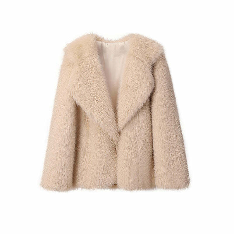 Y2K Aesthetic Faux Fur Mid-Length Coat for Women - Coquette Style Grunge Fashion Y2K Aesthetic Faux Fur Mid-Length Coat for Women - Coquette Style Grunge Fashion