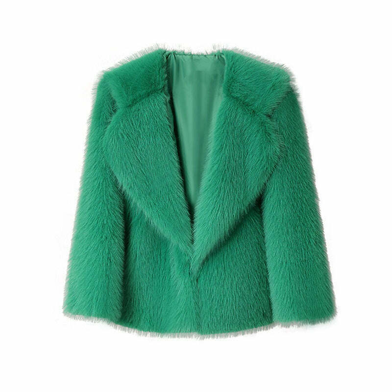 Y2K Aesthetic Faux Fur Mid-Length Coat for Women - Coquette Style Grunge Fashion Y2K Aesthetic Faux Fur Mid-Length Coat for Women - Coquette Style Grunge Fashion
